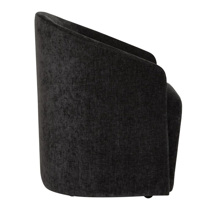 Uttermost Harbor Charcoal Black Velvet Barrel Back Dining Chair with Rolling Casters