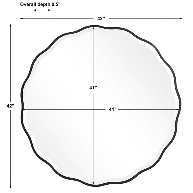 Uttermost Aneta Satin Black Wood Scalloped Round Mirror