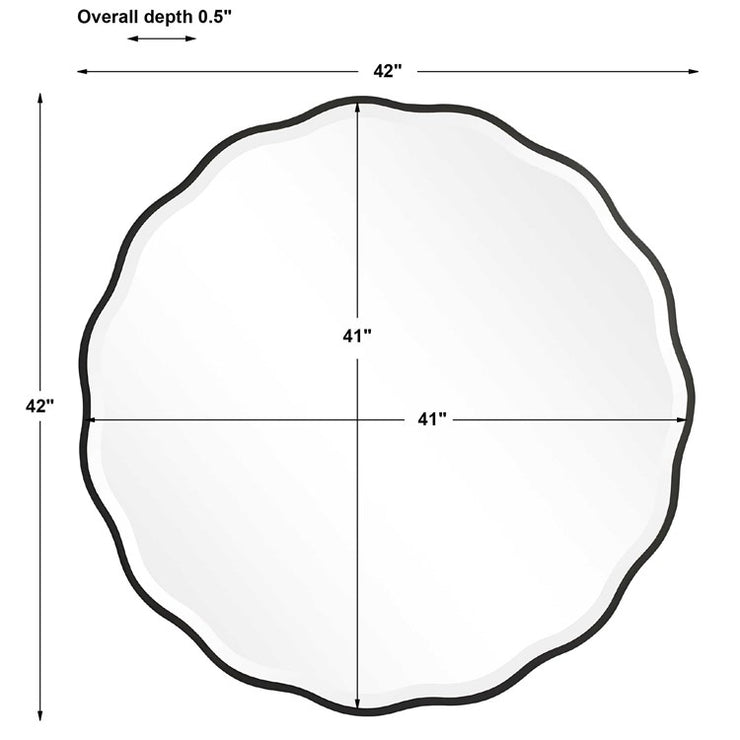 Uttermost Aneta Satin Black Wood Scalloped Round Mirror