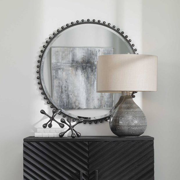 Uttermost Taza Distressed Black Iron Round Mirror