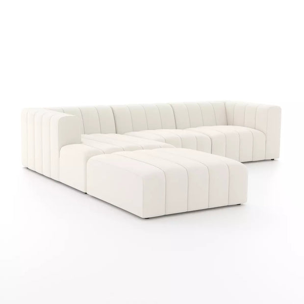 Four Hands Langham Channeled 3 Piece Left Chaise Sectional with Ottoman ~ Fayette Cloud  Upholstered Performance Fabric