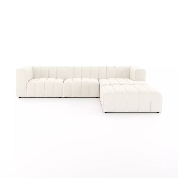 Four Hands Langham Channeled 3 Piece Right Chaise Sectional with Ottoman ~ Fayette Cloud  Upholstered Performance Fabric