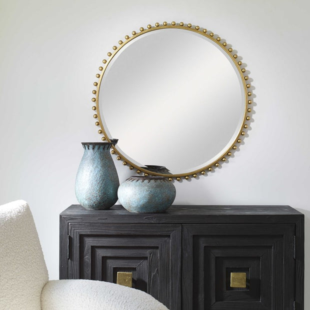 Uttermost Taza Gold Leaf Iron Round Mirror