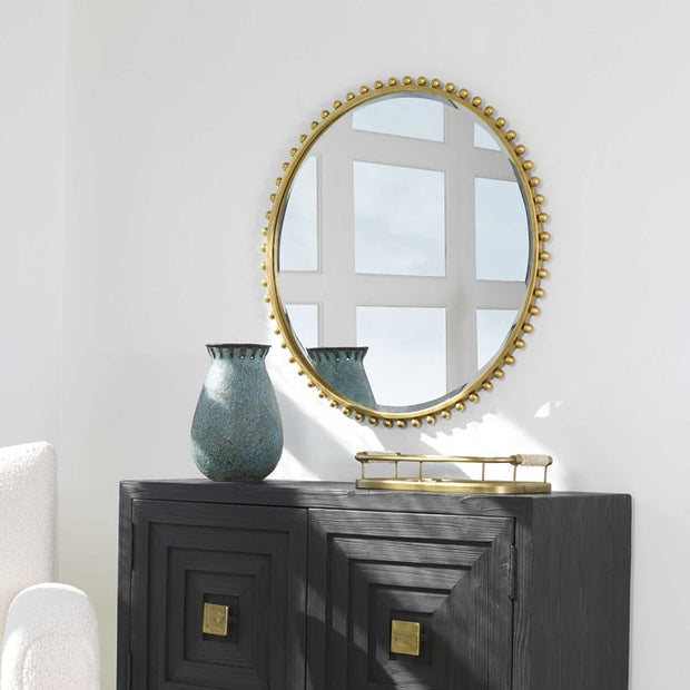 Uttermost Taza Gold Leaf Iron Round Mirror