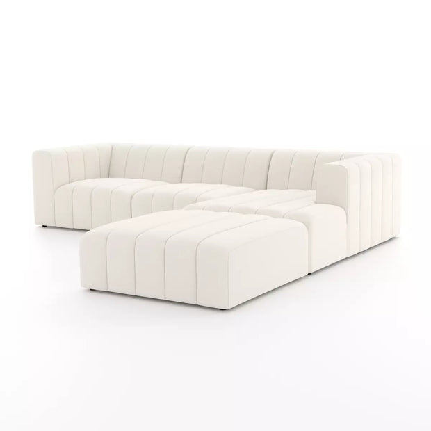 Four Hands Langham Channeled 3 Piece Right Chaise Sectional with Ottoman ~ Fayette Cloud  Upholstered Performance Fabric