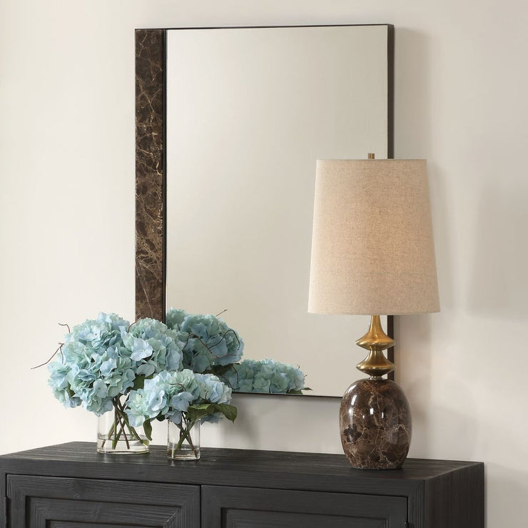 Uttermost Hanover Emperador Brown Marble Mirror With Golden Bronze Iron Frame