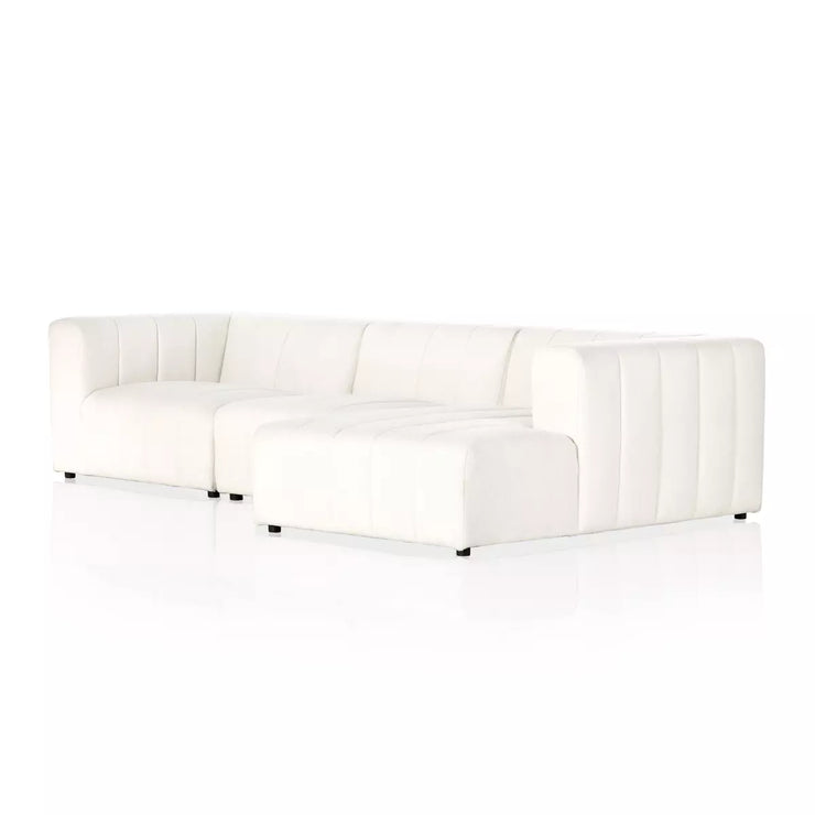 Four Hands Langham Channeled 3 Piece Right Chaise Sectional ~ Fayette Cloud Upholstered Performance Fabric