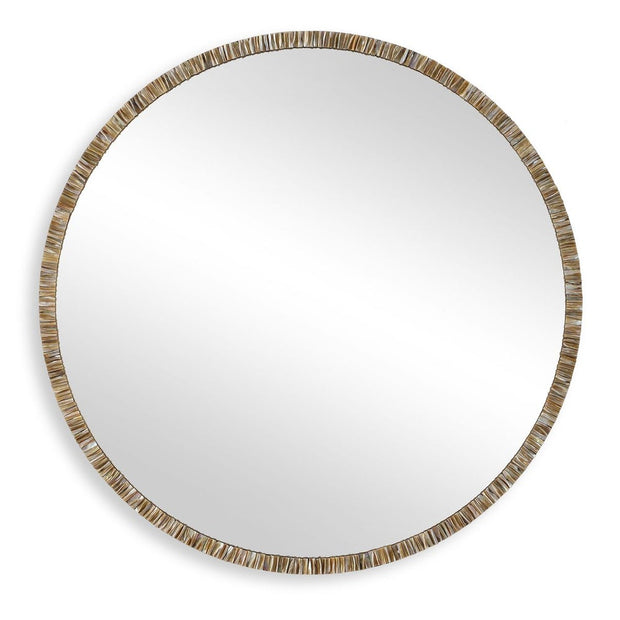 Uttermost Odeon Ridged Capriz Shell Inlay Round Mirror with Bronze Iron