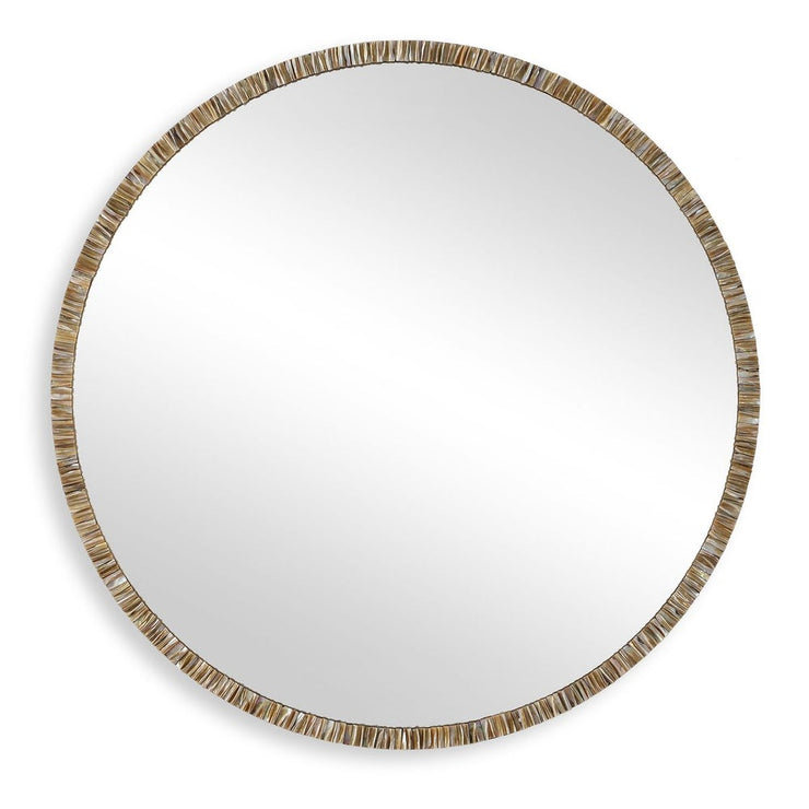 Uttermost Odeon Ridged Capriz Shell Inlay Round Mirror with Bronze Iron