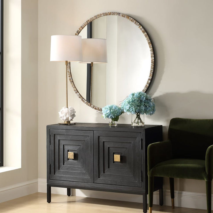 Uttermost Odeon Ridged Capriz Shell Inlay Round Mirror with Bronze Iron