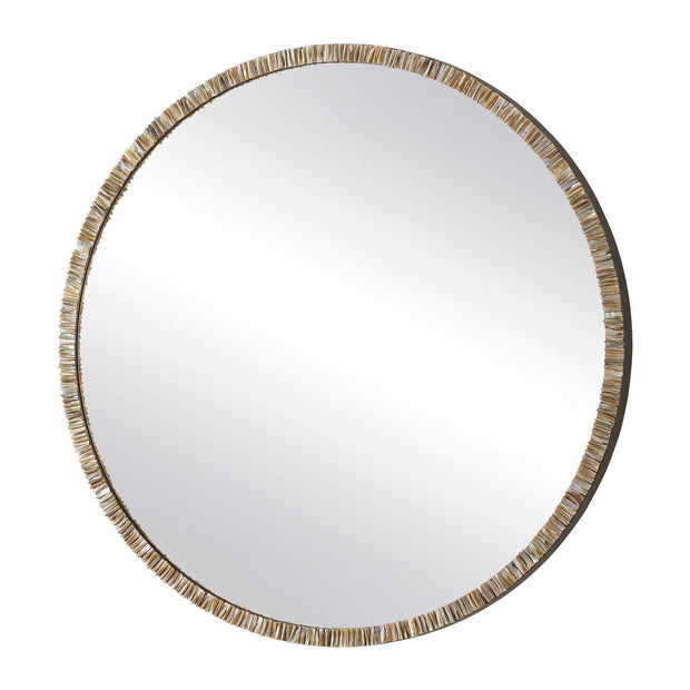 Uttermost Odeon Ridged Capriz Shell Inlay Round Mirror with Bronze Iron