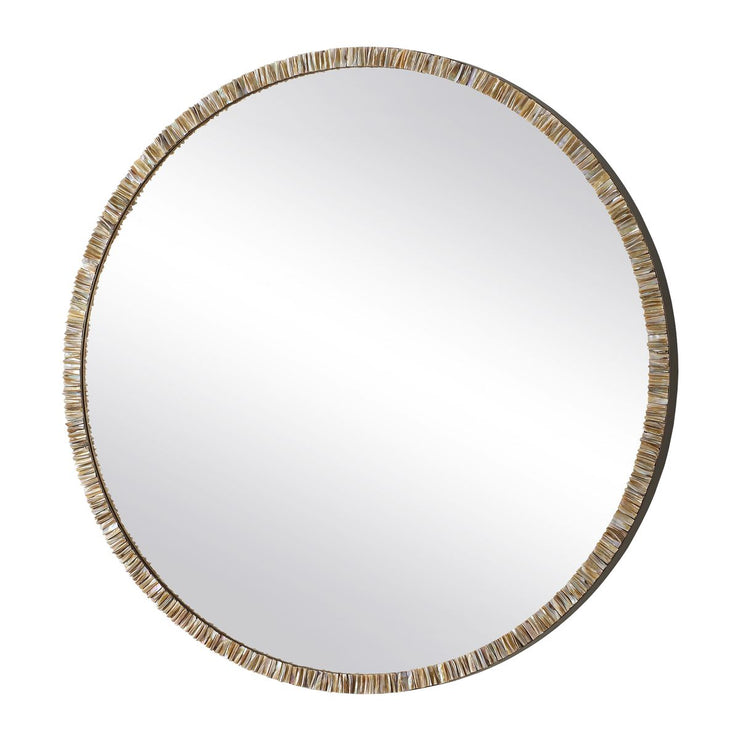 Uttermost Odeon Ridged Capriz Shell Inlay Round Mirror with Bronze Iron
