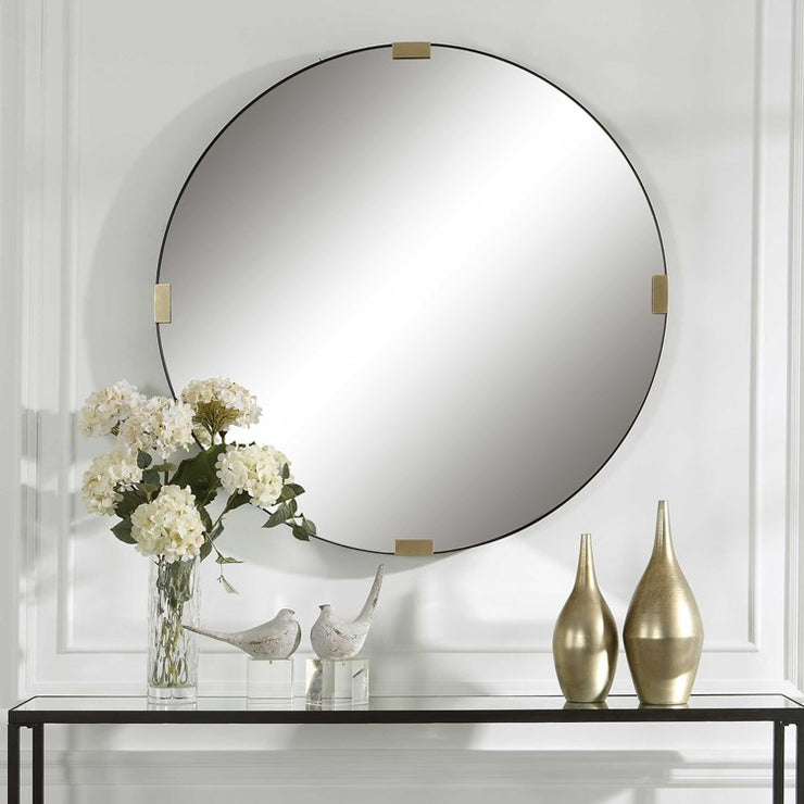 Uttermost Clip Black and Gold Iron Round Mirror