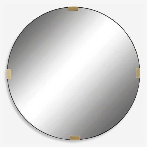 Uttermost Clip Black and Gold Iron Round Mirror