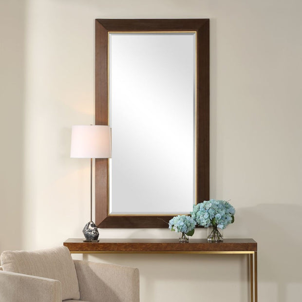Uttermost Matheson Walnut with Brushed Gold Accents Framed Mirror