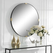 Uttermost Clip Black and Gold Iron Round Mirror