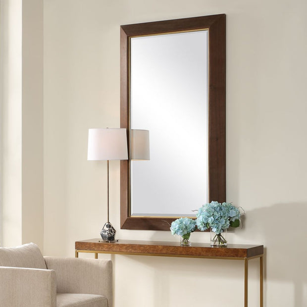 Uttermost Matheson Walnut with Brushed Gold Accents Framed Mirror