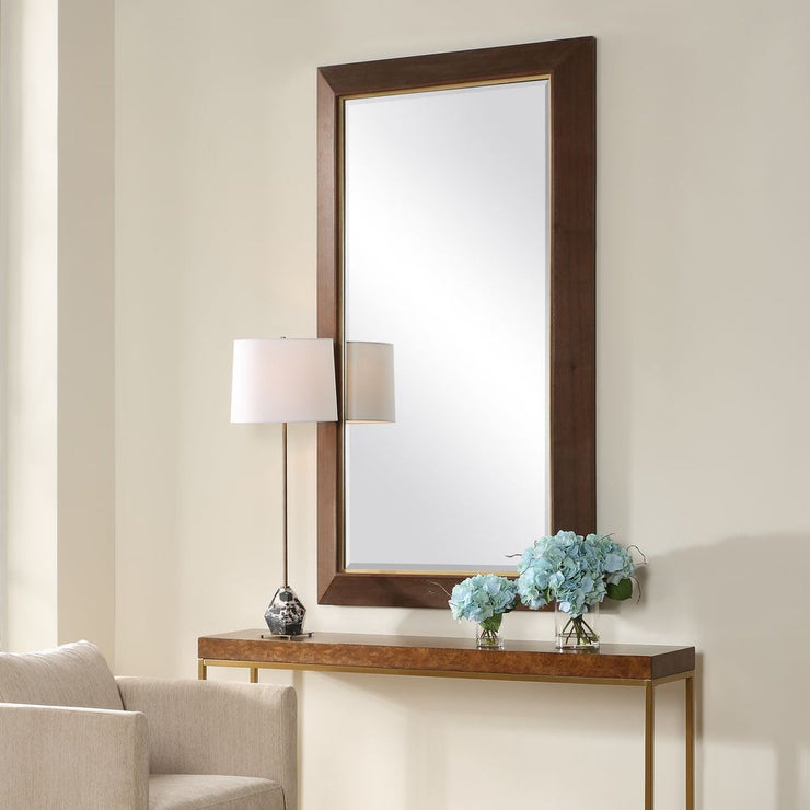 Uttermost Matheson Walnut with Brushed Gold Accents Framed Mirror