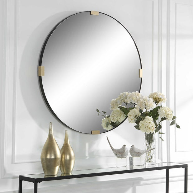 Uttermost Clip Black and Gold Iron Round Mirror