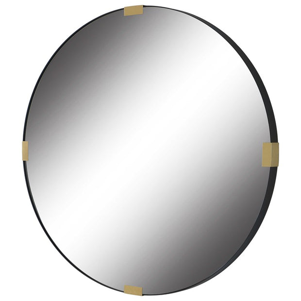 Uttermost Clip Black and Gold Iron Round Mirror