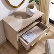 Uttermost Alessia Light Oak Side Table With Brushed Brass Hardware