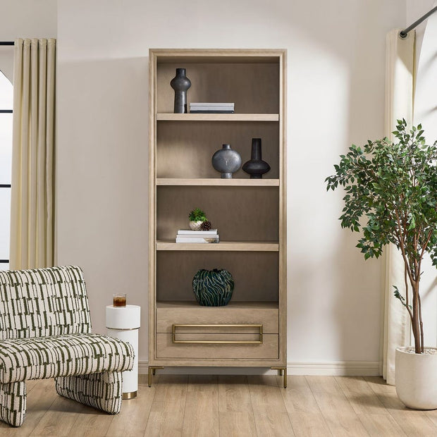 Uttermost Alessia Light Oak Etagere With Brushed Brass Hardware