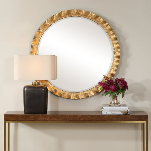 Uttermost Haya Antique Gold Scalloped Edge Round Mirror