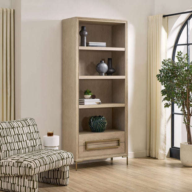 Uttermost Alessia Light Oak Etagere With Brushed Brass Hardware
