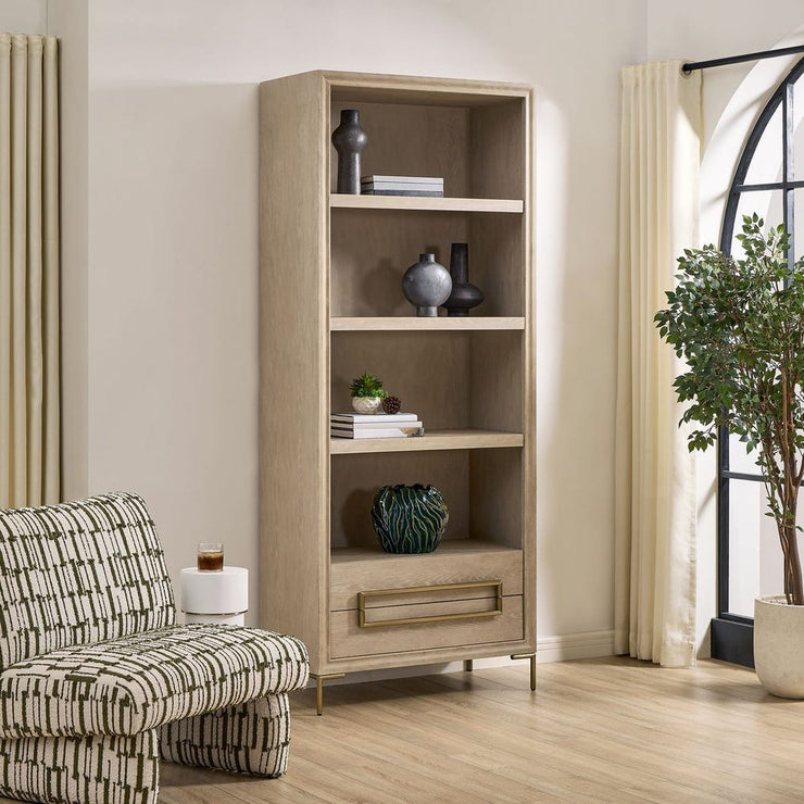 Uttermost Alessia Light Oak Etagere With Brushed Brass Hardware