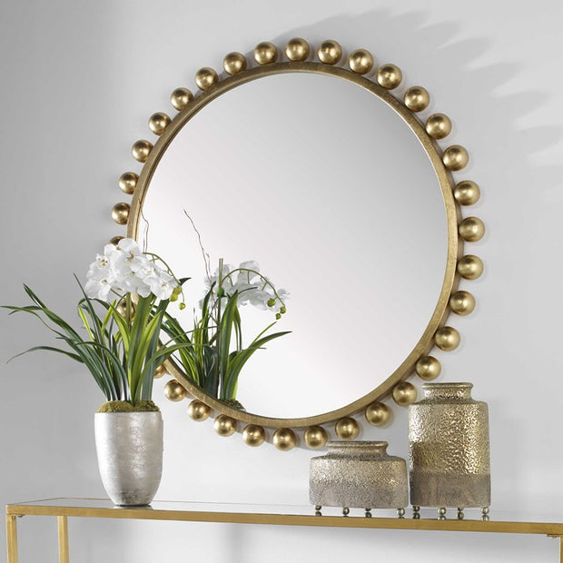 Uttermost Cyra Metallic Gold Leaf Round Mirror
