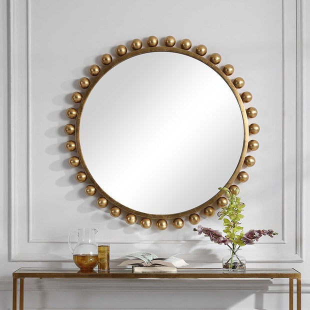 Uttermost Cyra Metallic Gold Leaf Round Mirror