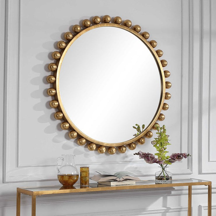 Uttermost Cyra Metallic Gold Leaf Round Mirror