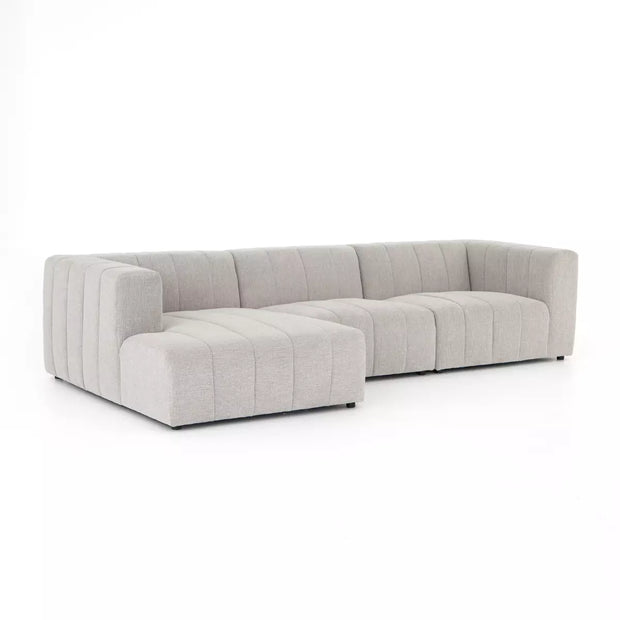 Four Hands Langham Channeled 3 Piece Left Chaise Sectional ~ Napa Sandstone Upholstered Performance Fabric