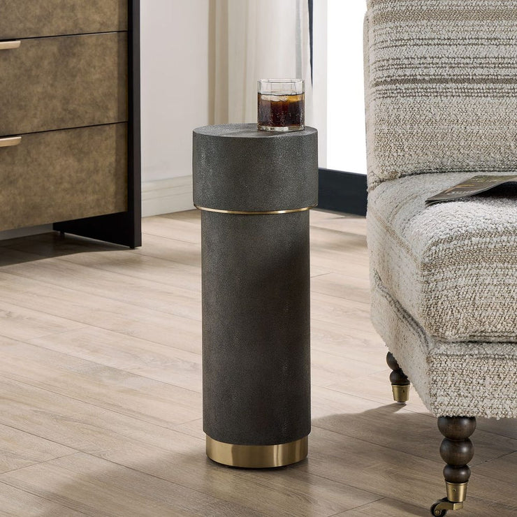 Uttermost Wessex Charcoal Grey Faux Shagreen Drink Table with Brushed Brass Accents