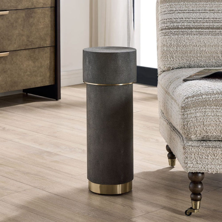 Uttermost Wessex Charcoal Grey Faux Shagreen Drink Table with Brushed Brass Accents