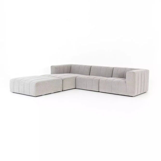 Four Hands Langham Channeled 3 Piece Left Chaise Sectional with Ottoman ~ Napa Sandstone Upholstered Performance Fabric