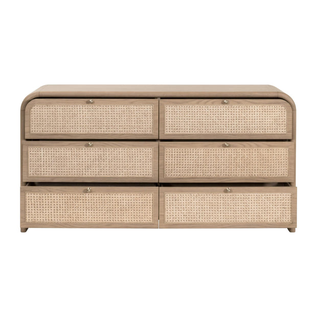 Essentials For Living Cannes 6- Drawer Double Dresser ~ Natural Oak, Cane
