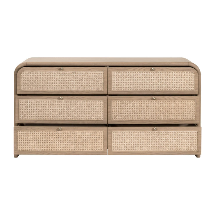 Essentials For Living Cannes 6- Drawer Double Dresser ~ Natural Oak, Cane