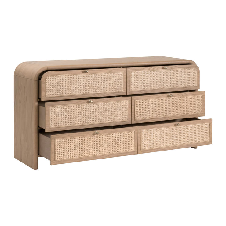 Essentials For Living Cannes 6- Drawer Double Dresser ~ Natural Oak, Cane