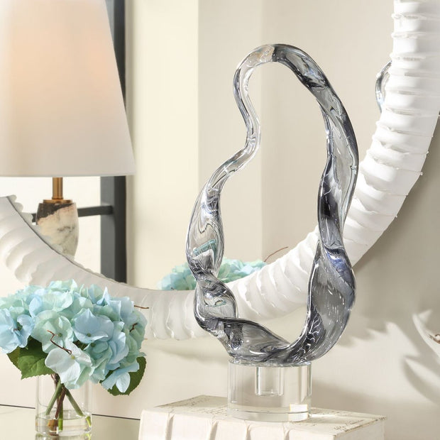 Uttermost Luminous Twist Smoked Glass Sculpture With Crystal Base