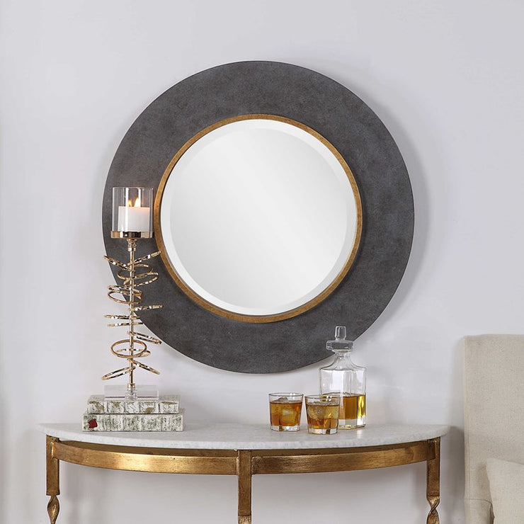 Uttermost Saul Mottled Charcoal Round Mirror