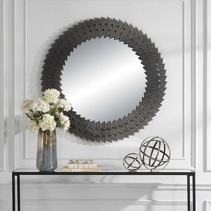 Uttermost Illusion Burnished Steel Silver 3 Dimensional Round Mirror