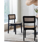 Surya Arxan Modern Rattan Wheat Back Set of 2 Black Wood Dining Chairs