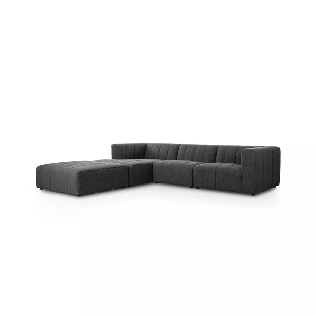 Four Hands Langham Channeled 3 Piece Left Chaise Sectional with Ottoman ~ Saxon Charcoal Upholstered Fabric
