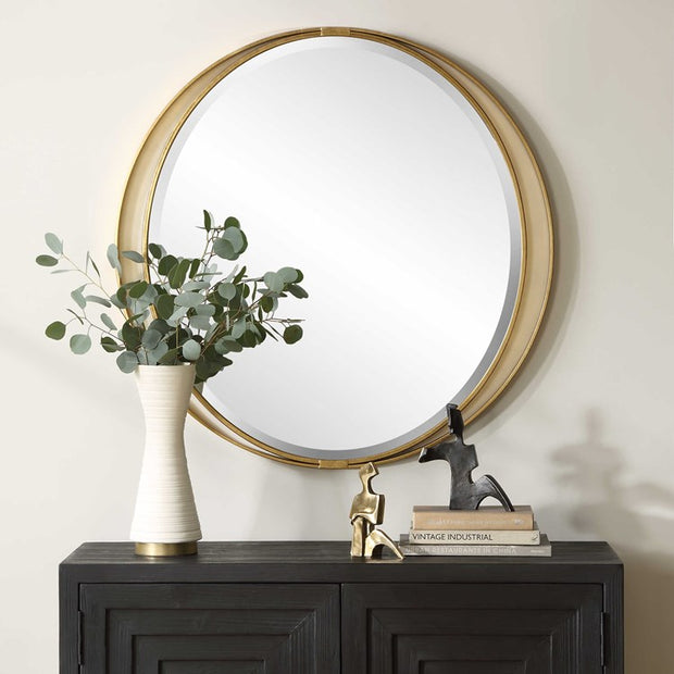 Uttermost Rhodes Antiqued Metallic Gold Leaf Round Mirror