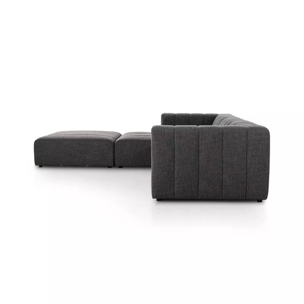 Four Hands Langham Channeled 3 Piece Left Chaise Sectional with Ottoman ~ Saxon Charcoal Upholstered Fabric