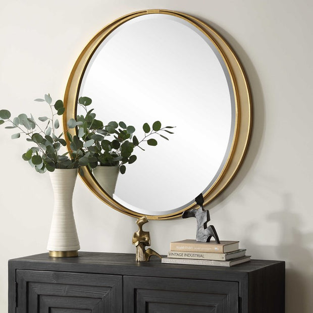 Uttermost Rhodes Antiqued Metallic Gold Leaf Round Mirror