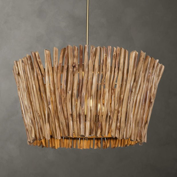 Uttermost Rhea Chandelier Trimmed Wooden Branches Shade