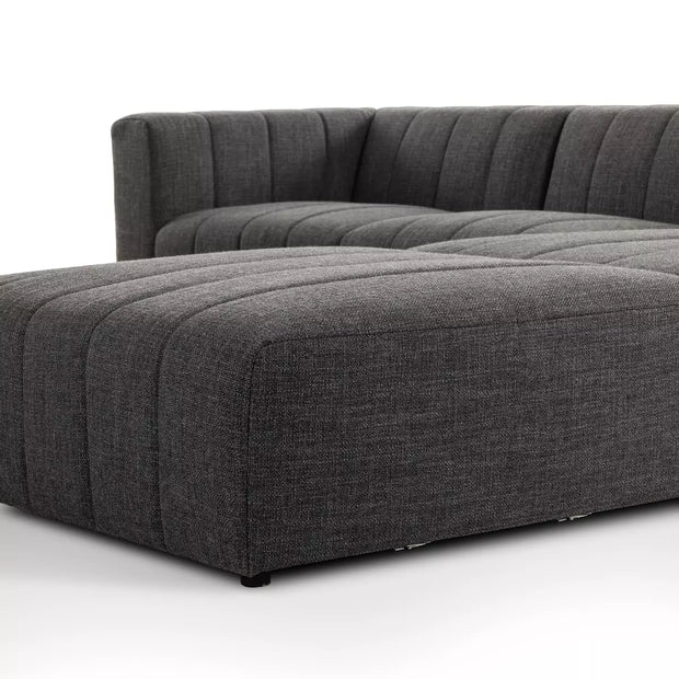 Four Hands Langham Channeled 3 Piece Right Chaise Sectional with Ottoman ~ Saxon Charcoal Upholstered Fabric