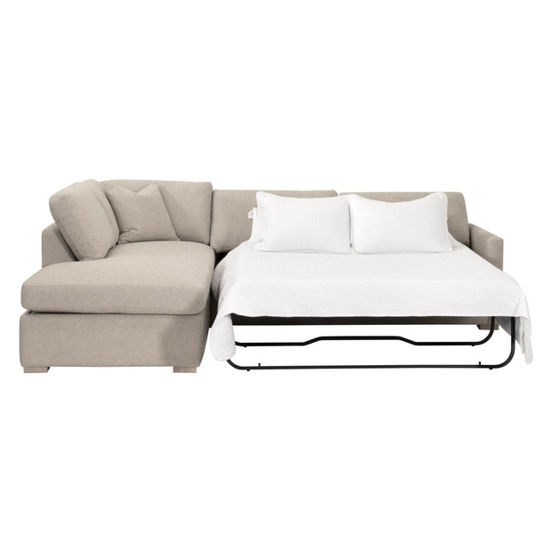 Essentials For Living Clara 112” Slim Arm Sleeper Queen LF Sectional ~ LiveSmart Gellar Jute, Natural Gray Oak
